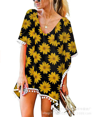 Tunique de plage pour femmes avec design floral et style poncho Levoire