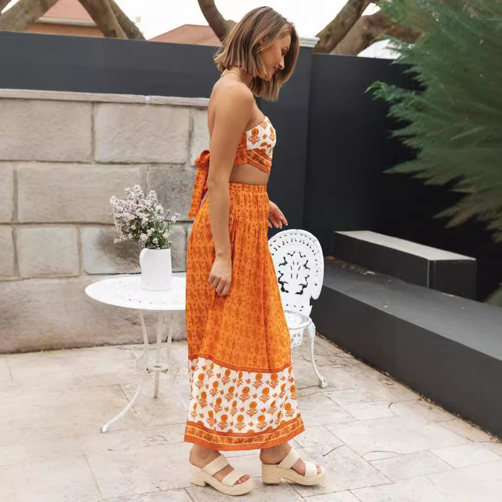 Ensemble femme deux pièces avec top bandeau et jupe maxi fluide Levoire