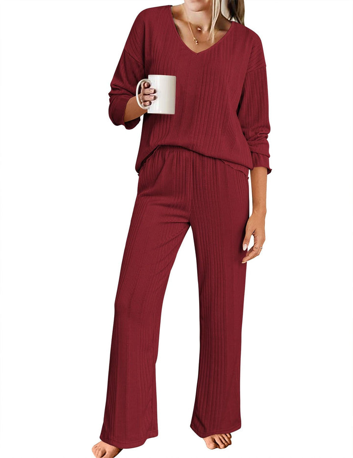 Levoire | Ribbi-Pyjama Automne Hiver Chaud Ensemble Deux-Pièces Rouge vin