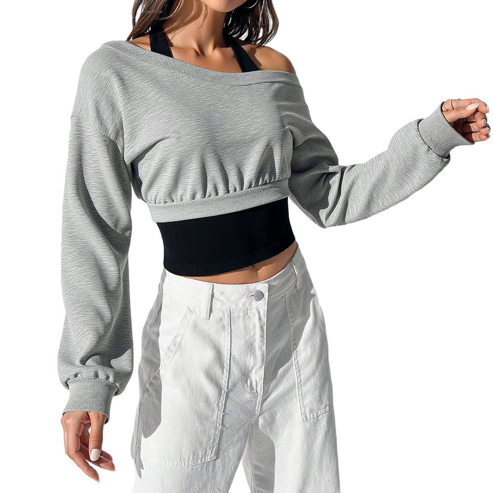 Sweat-shirt court pour femme avec épaule dégagée et taille élastique Levoire