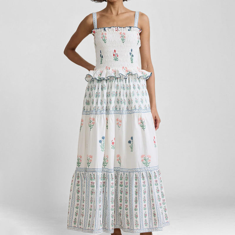 Robe maxi pour femmes avec des détails volantés et des motifs floraux Levoire