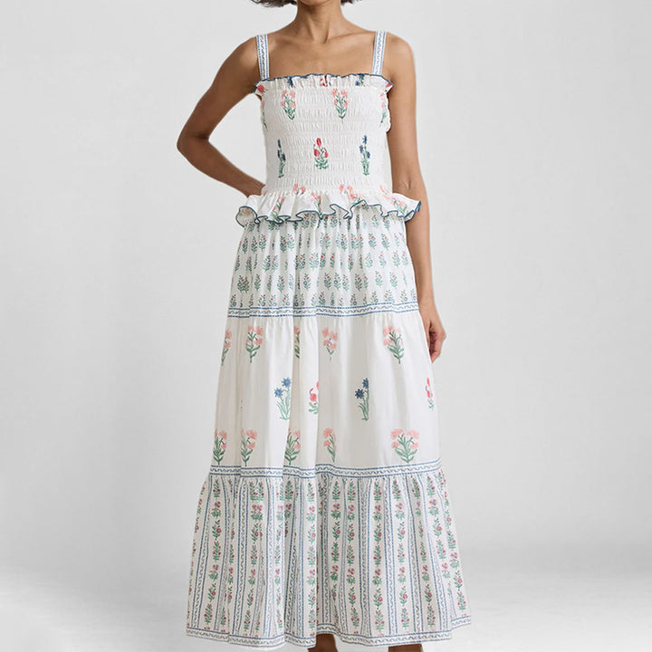 Robe maxi pour femmes avec des détails volantés et des motifs floraux Levoire