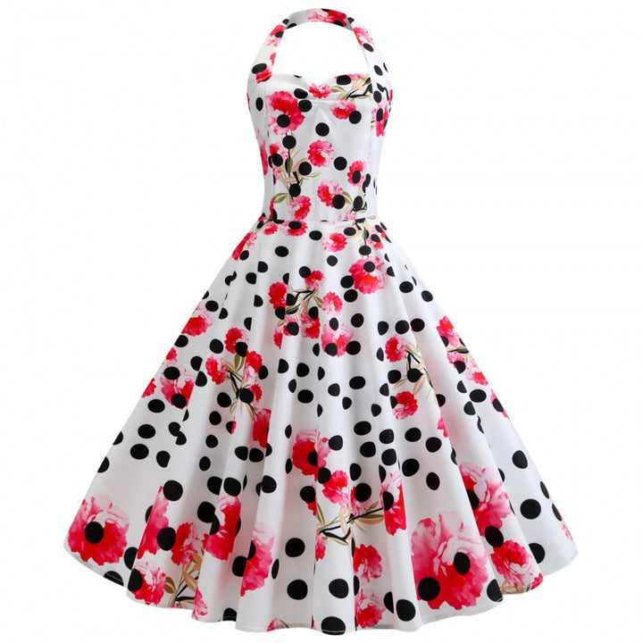 Robe swing rétro pour femmes avec motif floral et pois Levoire