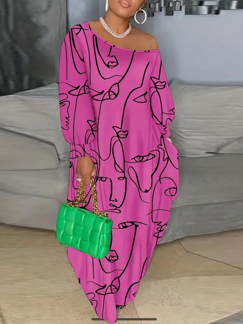 Levoire | Belle robe chemise diagonale avec motif abstrait Magenta