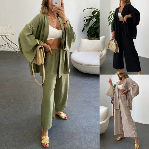 Ensemble de détente décontracté pour femmes avec des manches larges et une taille élastique Levoire