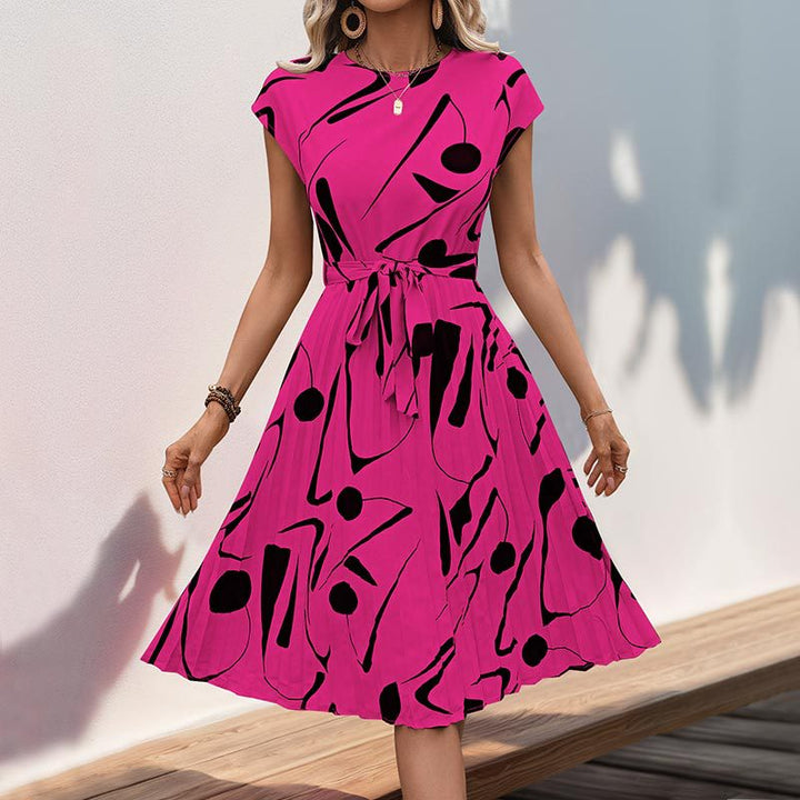 Robe maxi plissée pour femmes avec motif artistique et ceinture à nouer ajustable Levoire