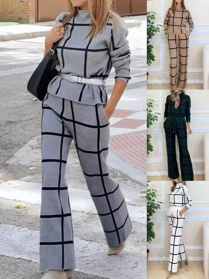 Ensemble de détente confortable pour femmes avec un motif à carreaux à la mode et des poches pratiques Levoire
