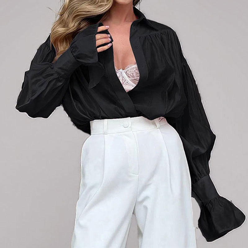 Blouse Élégante pour Femme avec Coupe Ample et Manches en Forme de Ballon Levoire