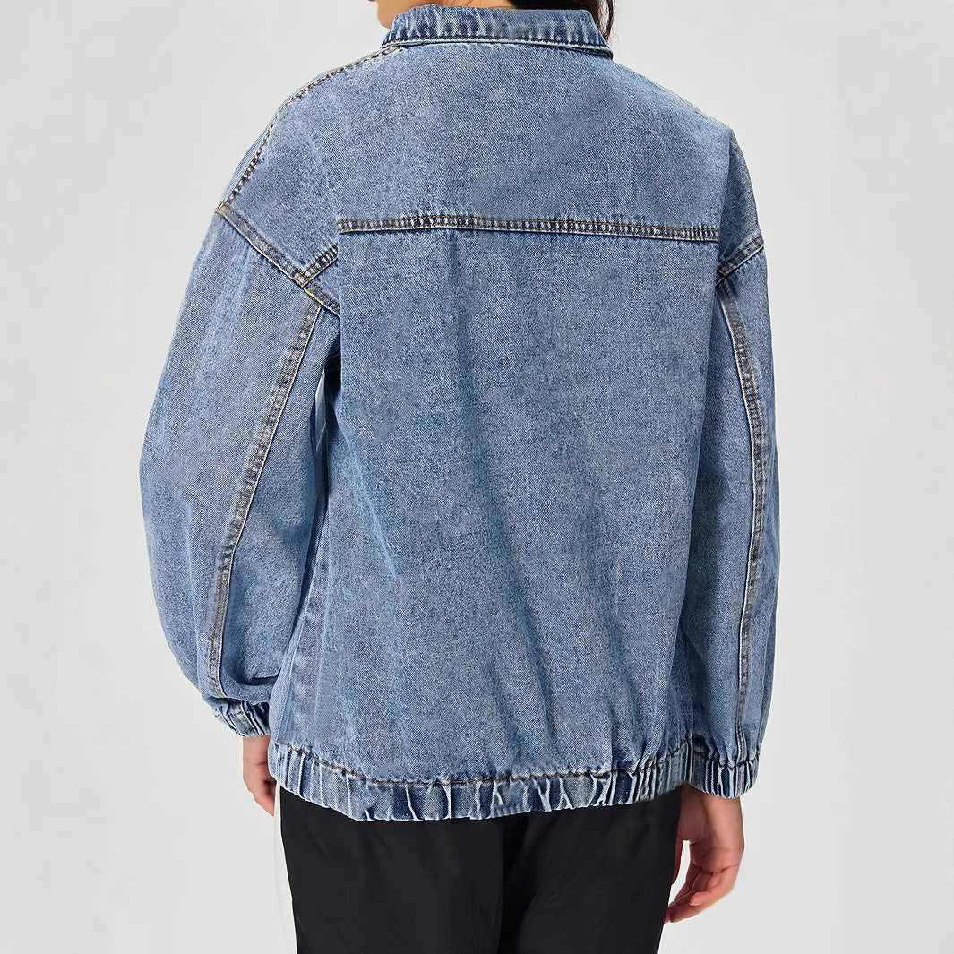 Pull en denim pour femmes, ample, avec col montant et fermeture éclair Levoire