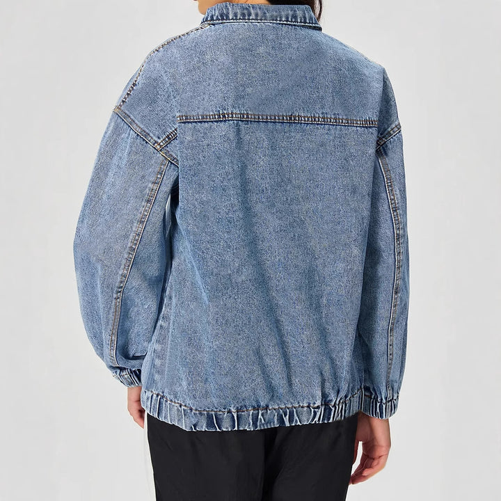 Pull en denim pour femmes, ample, avec col montant et fermeture éclair Levoire