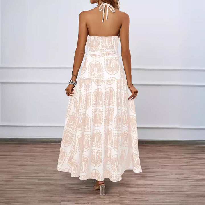 Robe maxi femme avec imprimé graphique fin et col halter ajustable Levoire