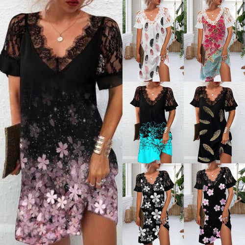 Levoire | Robe à manches courtes avec décolleté en V en dentelle élégante