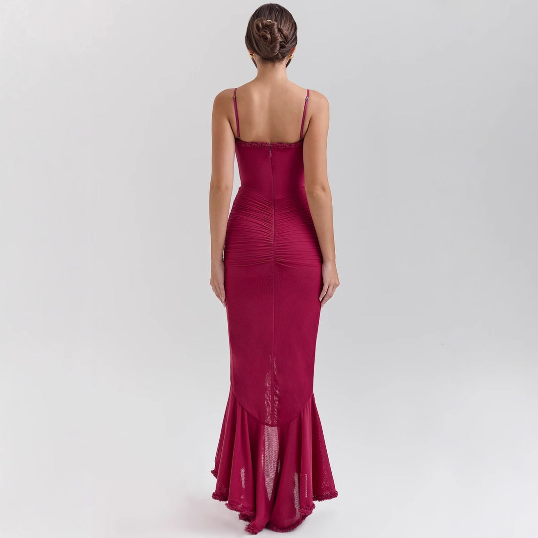 Robe Maxi Élégante pour Femmes avec Détails Volants et Coupe Fittée Levoire