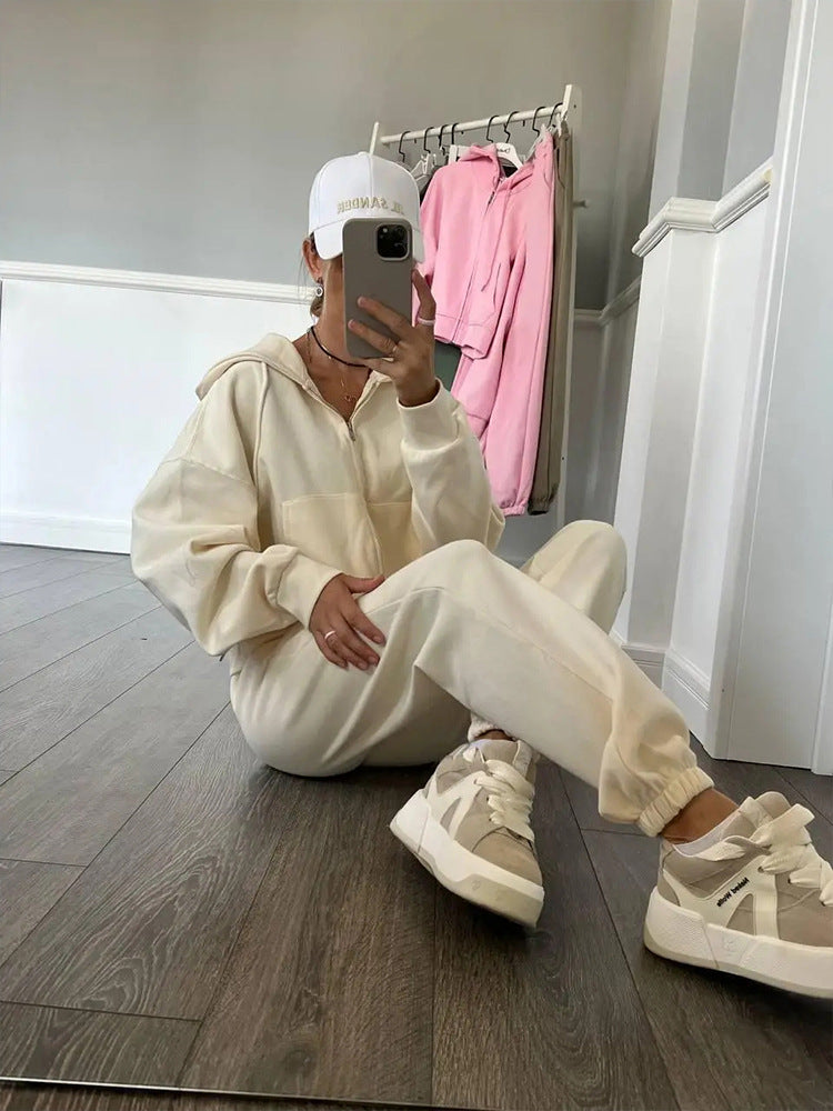 Levoire | Ensemble de pantalons en tissu élastique à capuche relaxant Abricot