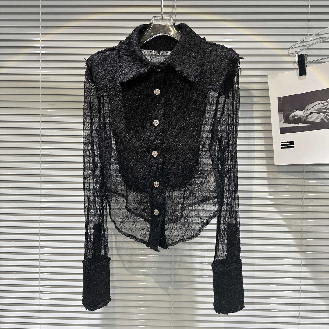 Levoire | Chemise Socialite Avec Détails En Dentelle Pour Une Tenue Élégante Noir L
