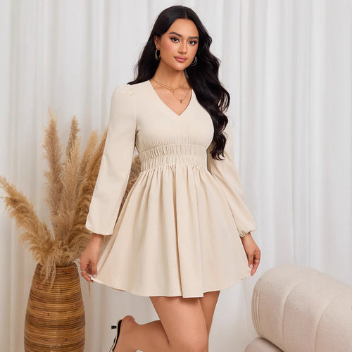 Robe midi décontractée pour femme avec taille lisse et élégantes manches bouffantes Levoire