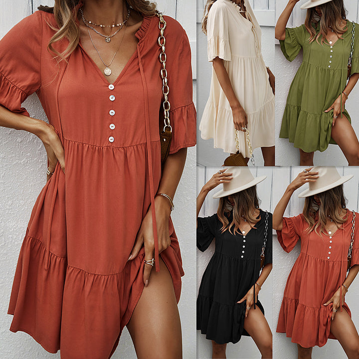 Robe décontractée pour femmes avec design volant féminin et détails de boutons Levoire