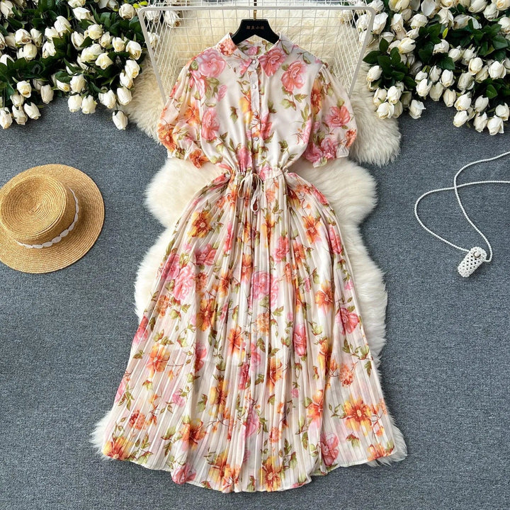 Levoire | Robe rétro française avec des rubans Abricot Taille libre