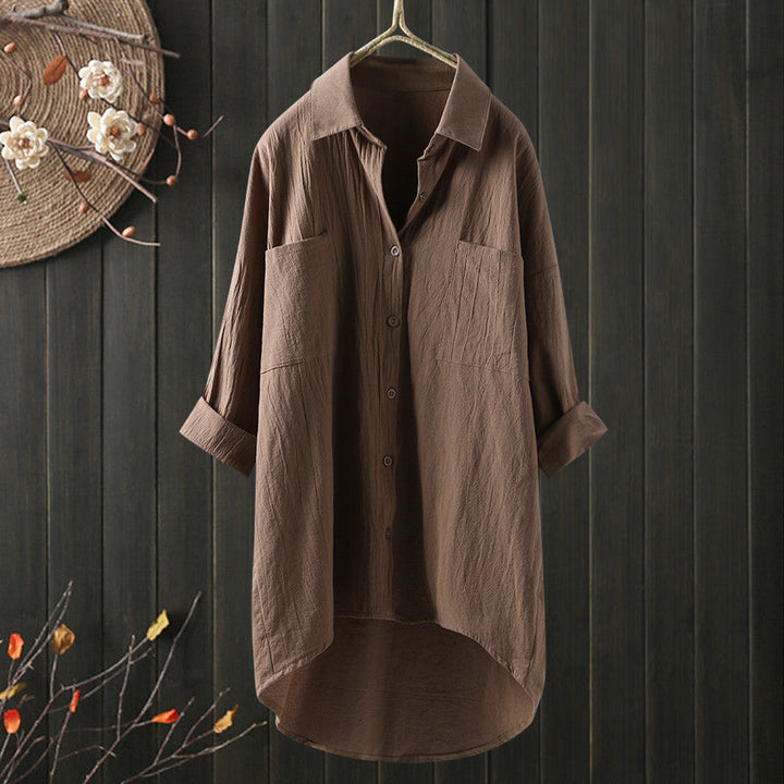 Levoire | Haut Unie Pour Femmes En Coton Et Lin Au Style Décontracté Khaki
