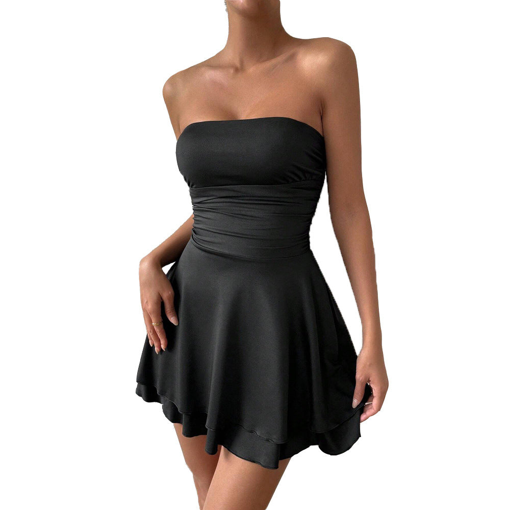 Robe mini sans bretelles pour femmes avec volants et ourlet évasé Levoire