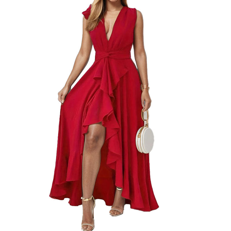 Robe maxi élégante pour femmes avec ourlet asymétrique et détails à volants Levoire