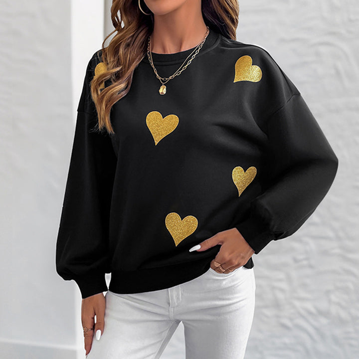 Sweat-shirt féminin à la mode avec impression de cœur doré Levoire