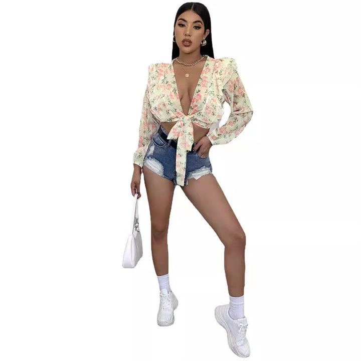 Blouse femme avec volants et motif floral Levoire