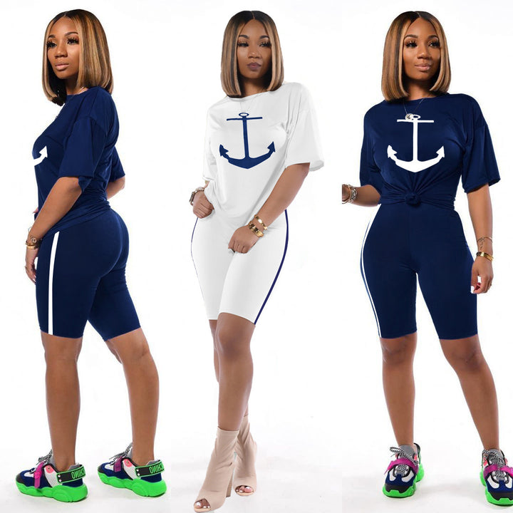 Robe de sport pour femmes à manches courtes avec design d'ancre maritime Levoire