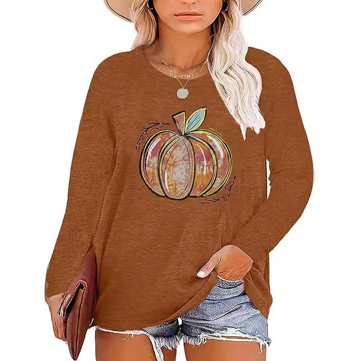 Chemise à manches longues pour femmes avec motif de citrouille d'automne Levoire