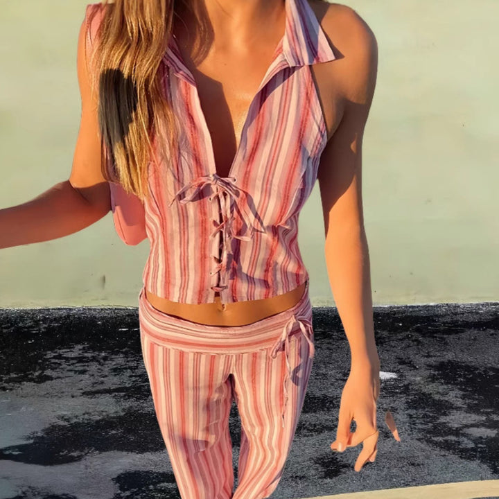 Ensemble décontracté femme deux pièces avec pantalon long et top ajustable Levoire