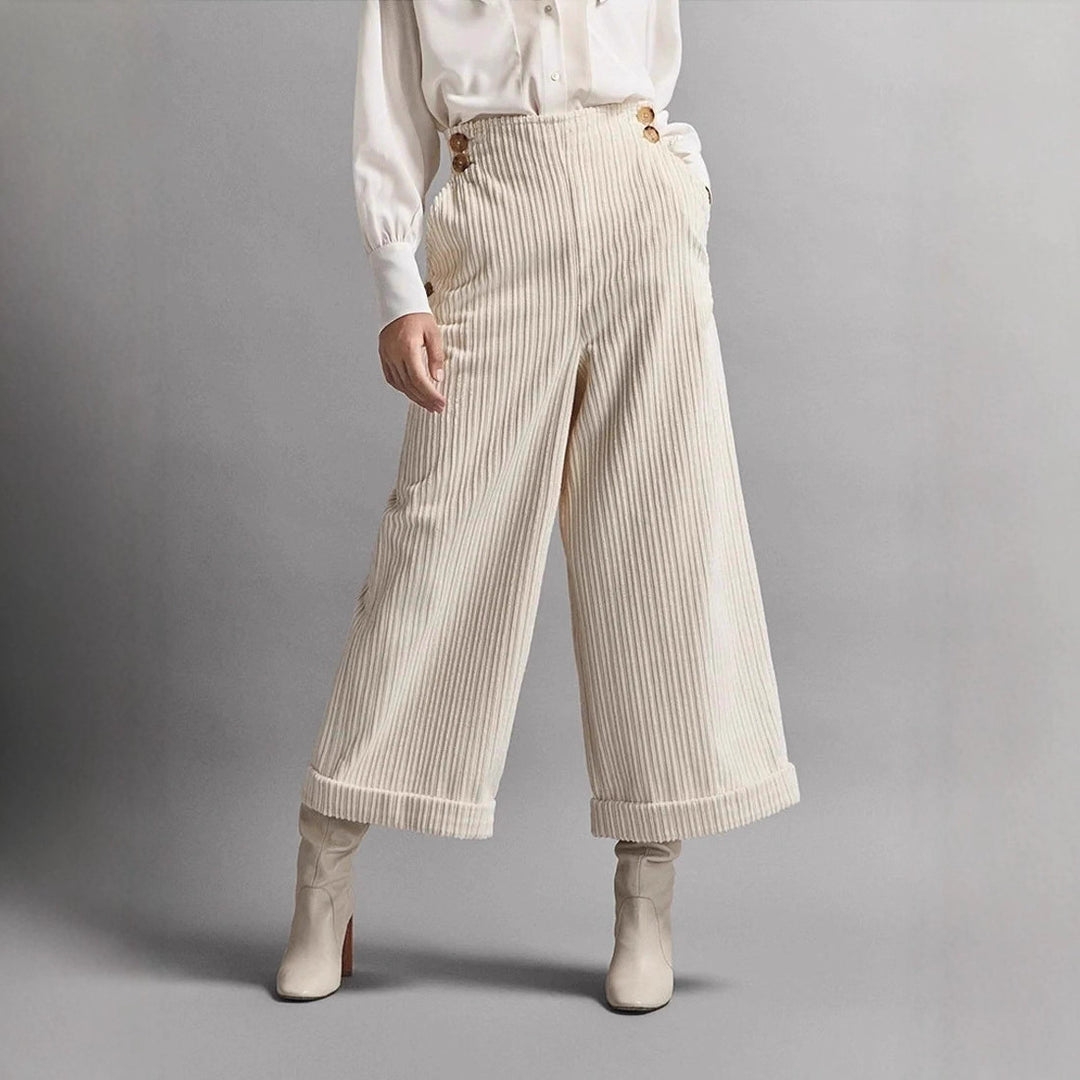 Pantalon large en velours côtelé pour femmes avec boutons décoratifs Levoire
