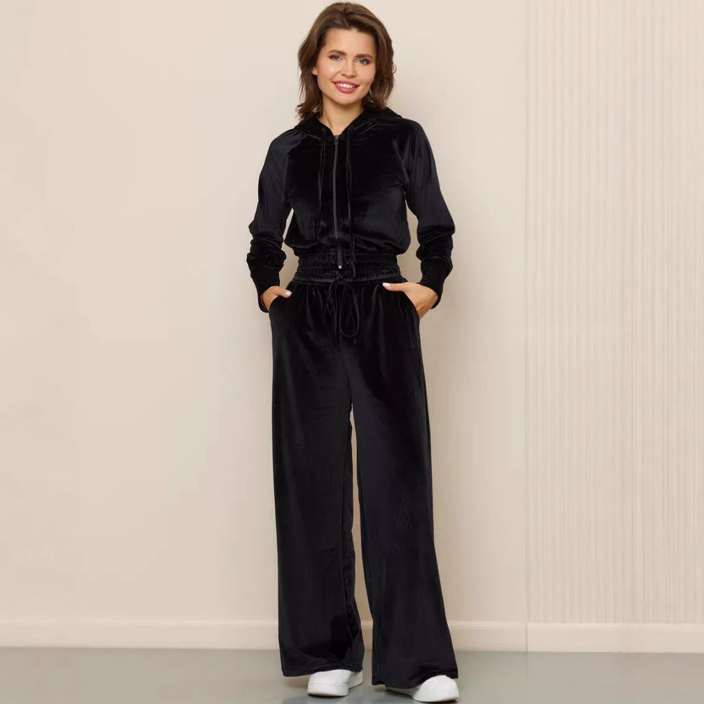 Levoire | Confortable Hopeafox-Velours-Hoodie-Couleur-Pantalon-Set