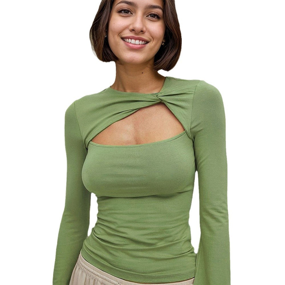 T-shirt à manches longues pour femmes avec un design innovant en torsion et une découpe sophistiquée Levoire