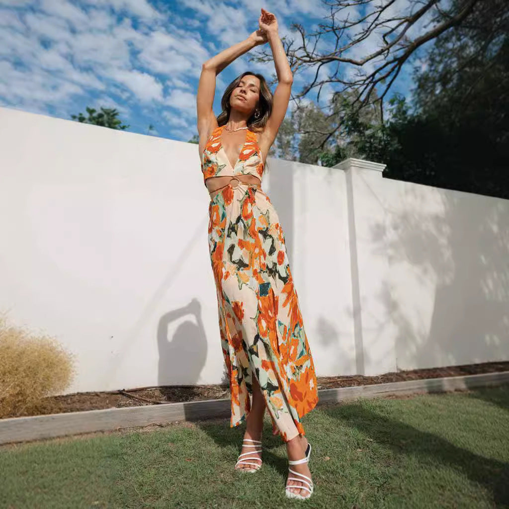 Robe maxi femme avec décolleté en V profond et fronces Levoire