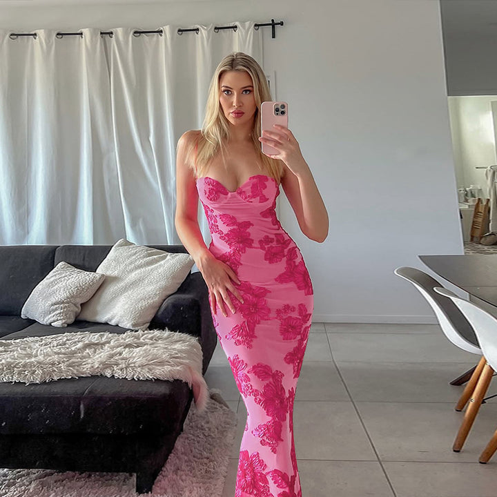 Robe de soirée élégante pour femmes avec bordure en dentelle florale Levoire