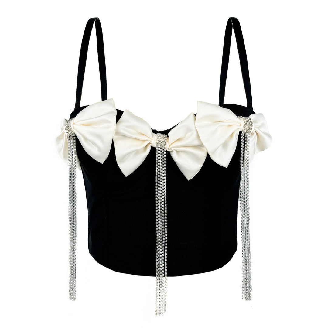 Levoire | Corset élégant avec des rubans doubles et des strass Noir