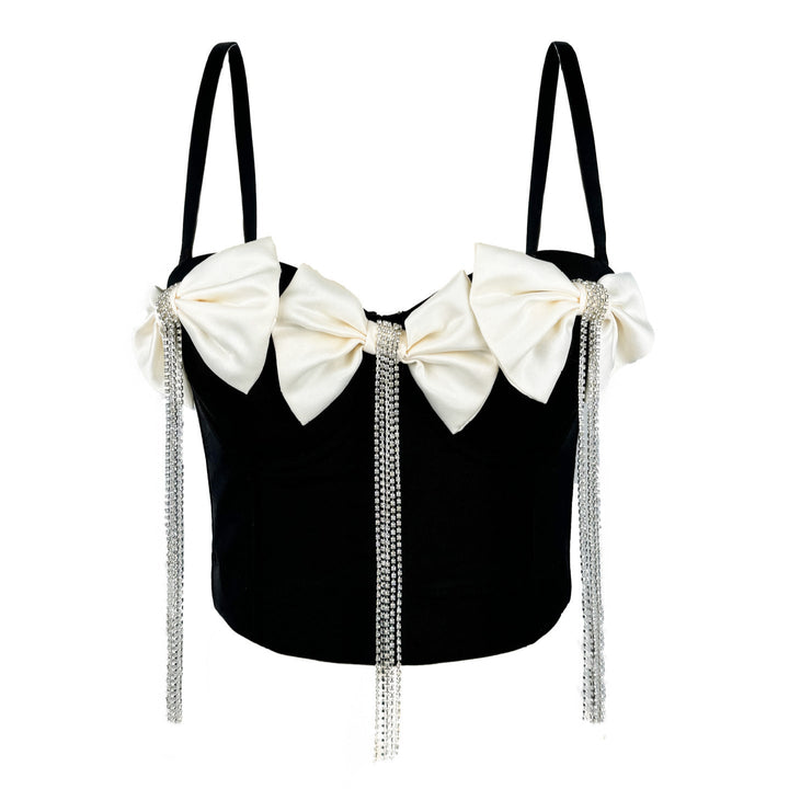 Levoire | Corset élégant avec des rubans doubles et des strass Noir