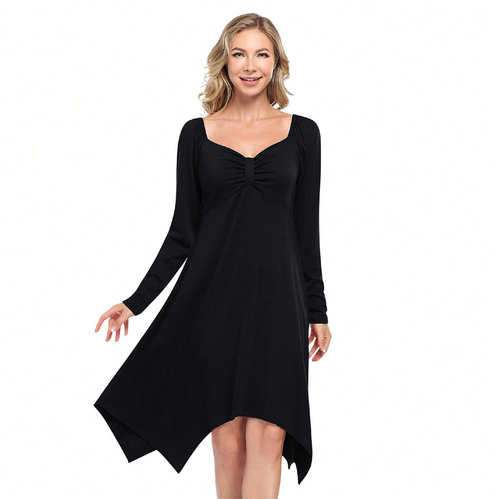 Robe longue asymétrique pour femme avec manches longues et corsage froncé Levoire