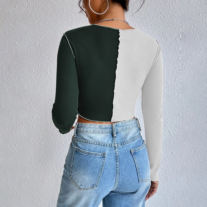 Chemise femme à manches longues cropped avec deux couleurs et design en rib tendance Levoire