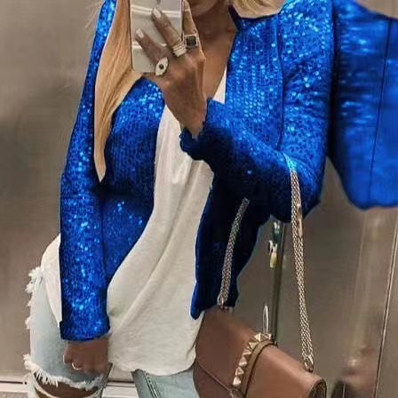 Levoire | Trendik couleur estompée Paillette Veste courte de loisirs Couleur Bleue