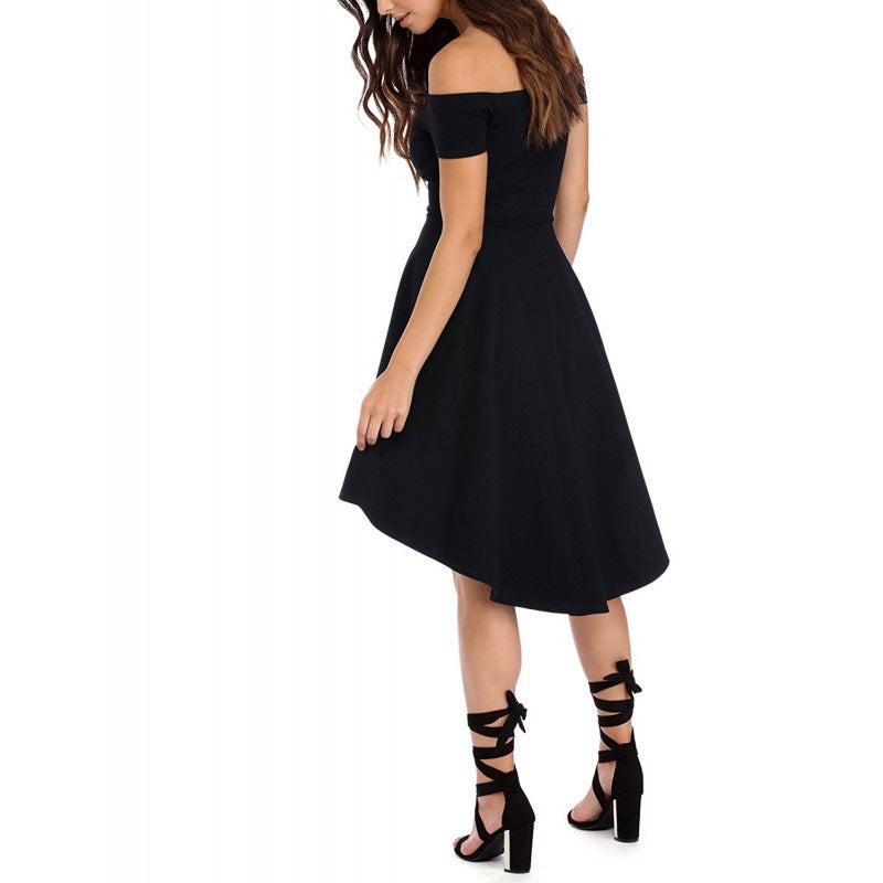 Robe femme à épaules dénudées avec ourlet asymétrique et jupe fluide Levoire