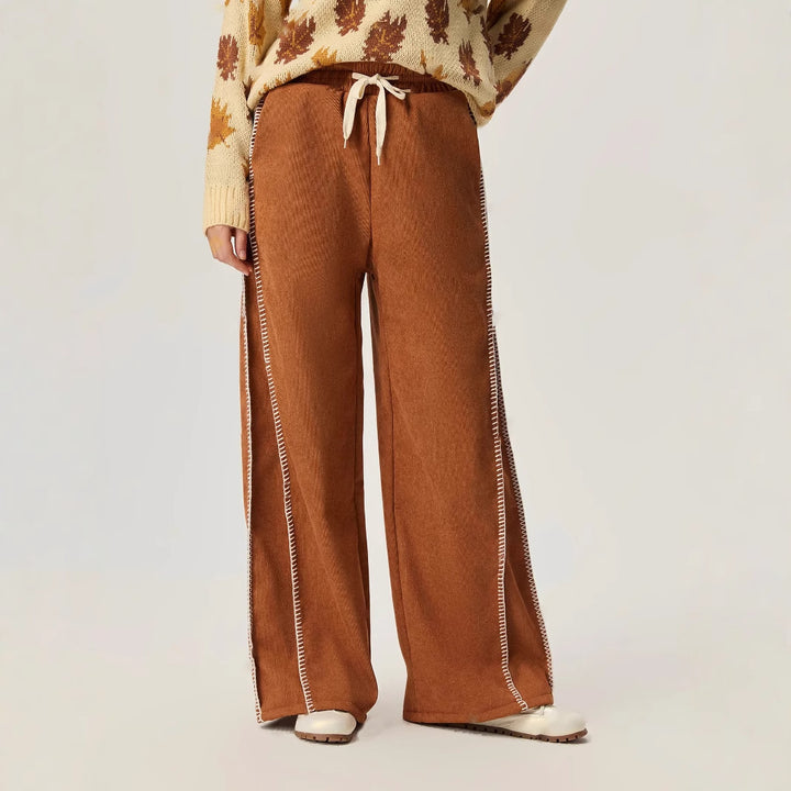 Pantalons décontractés à coupe large pour femmes en velours doux avec une taille élastique et un cordon décoratif Levoire
