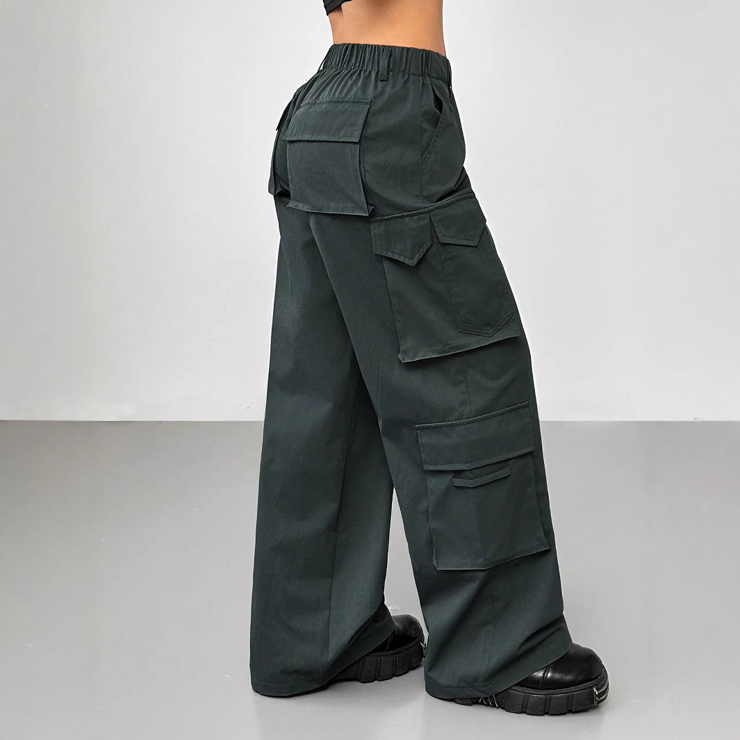Pantalons larges cargo pour femmes avec taille élastique et poches pratiques Levoire