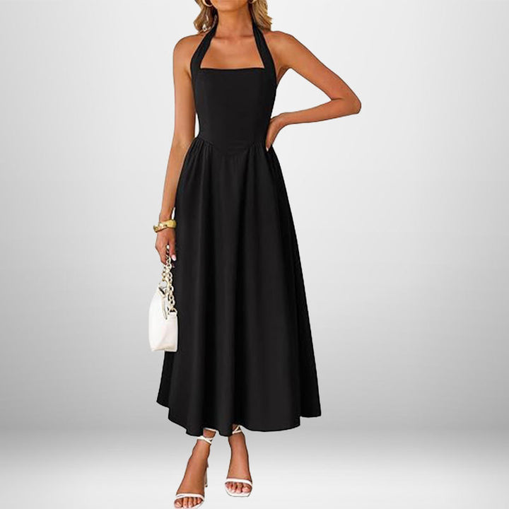 Robe maxi pour dames avec col halter décolleté et jupe fluide Levoire