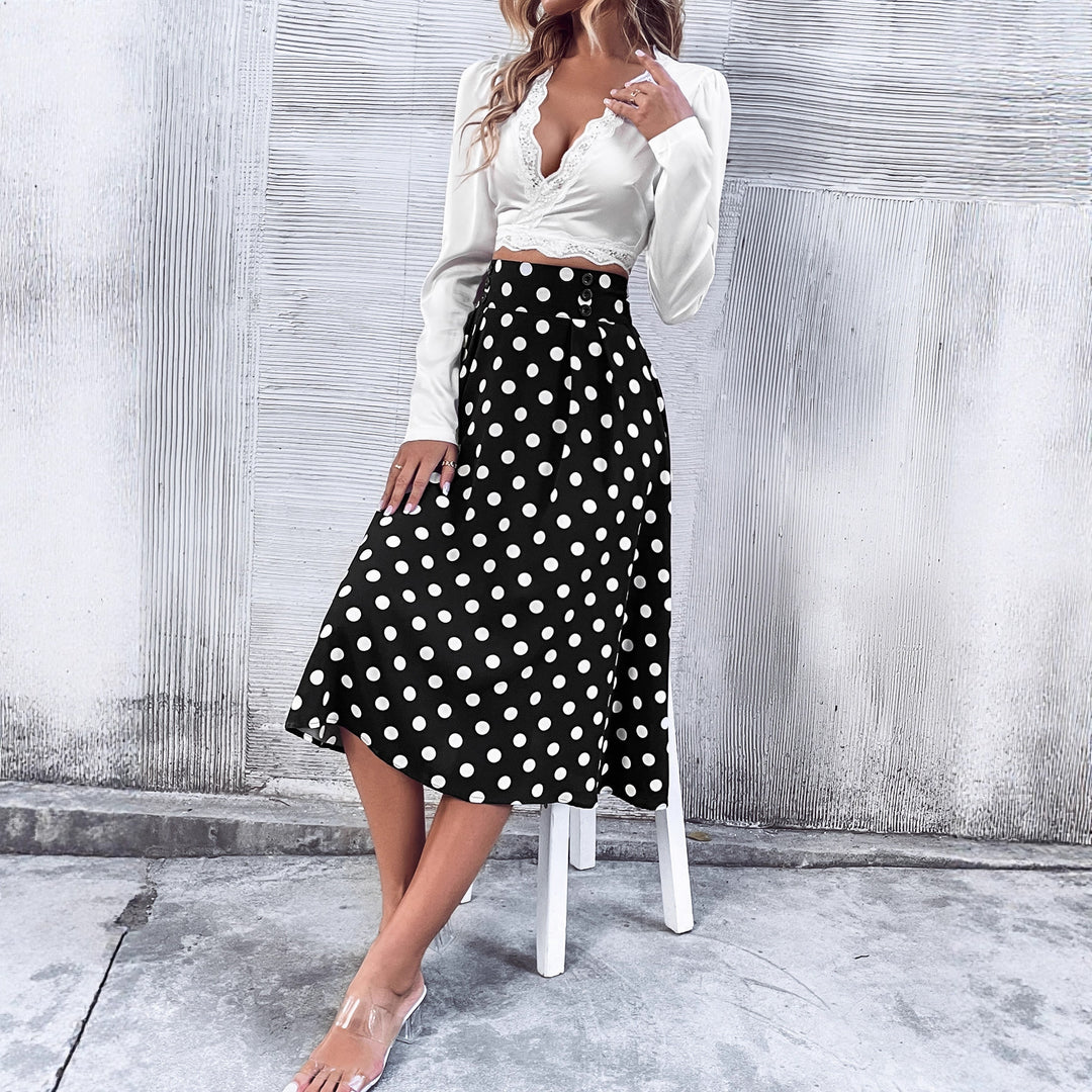Jupe midi pour femmes avec un élégant design à pois et taille haute Levoire