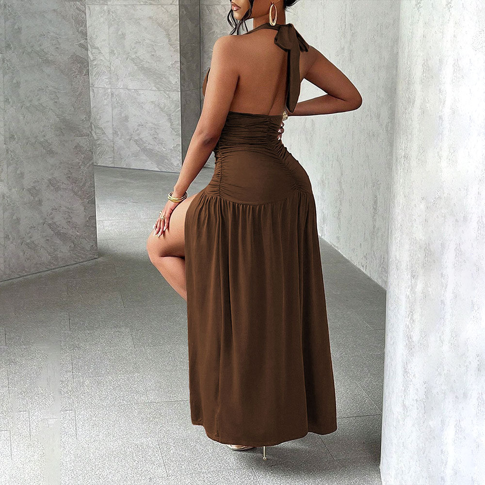 Robe maxi pour femmes avec décolleté en V plongeant et fente latérale Levoire