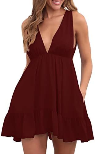 Robe mini décontractée pour femmes avec décolleté en V et détails à volants Levoire