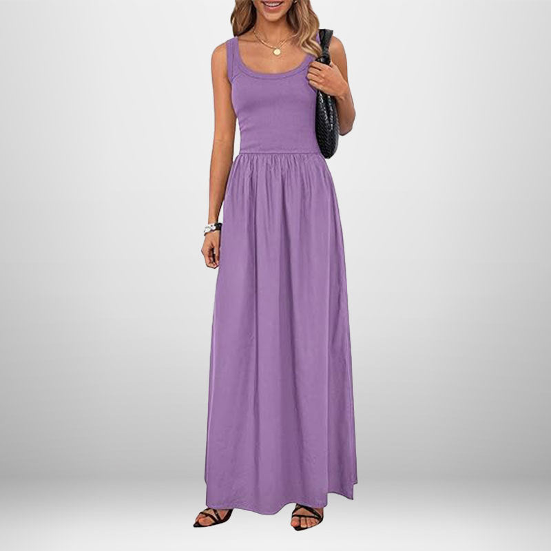 Robe maxi pour femmes en tissu coton doux et taille élastique coupe Levoire