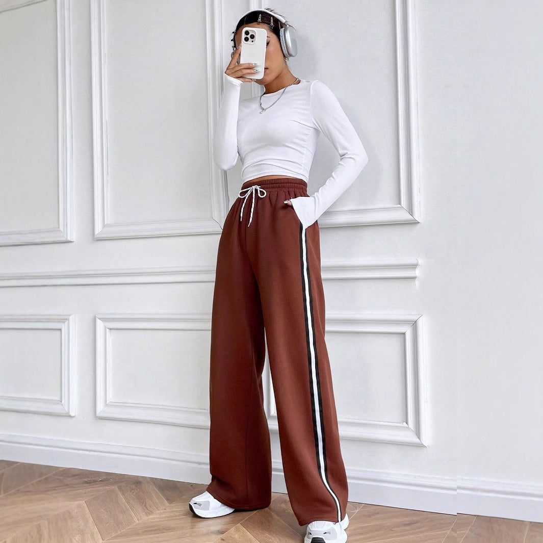 Pantalons de jogging décontractés pour femmes avec jambes larges et bandes contrastées Levoire