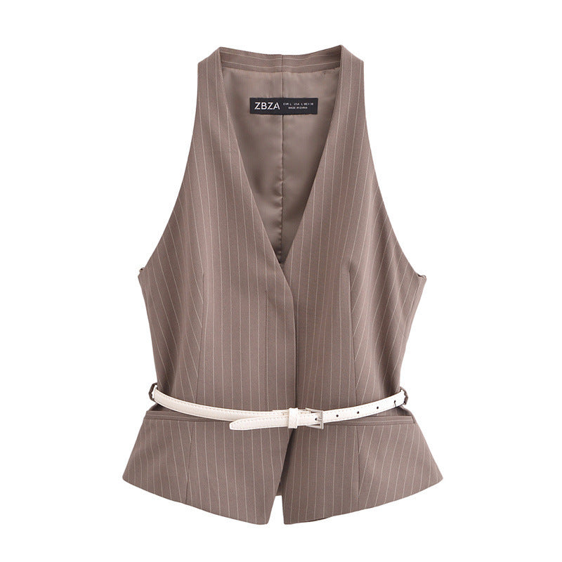 Levoire | Ensemble à carreaux Gilet à carreaux Ceinture Pantalons larges T-shirt